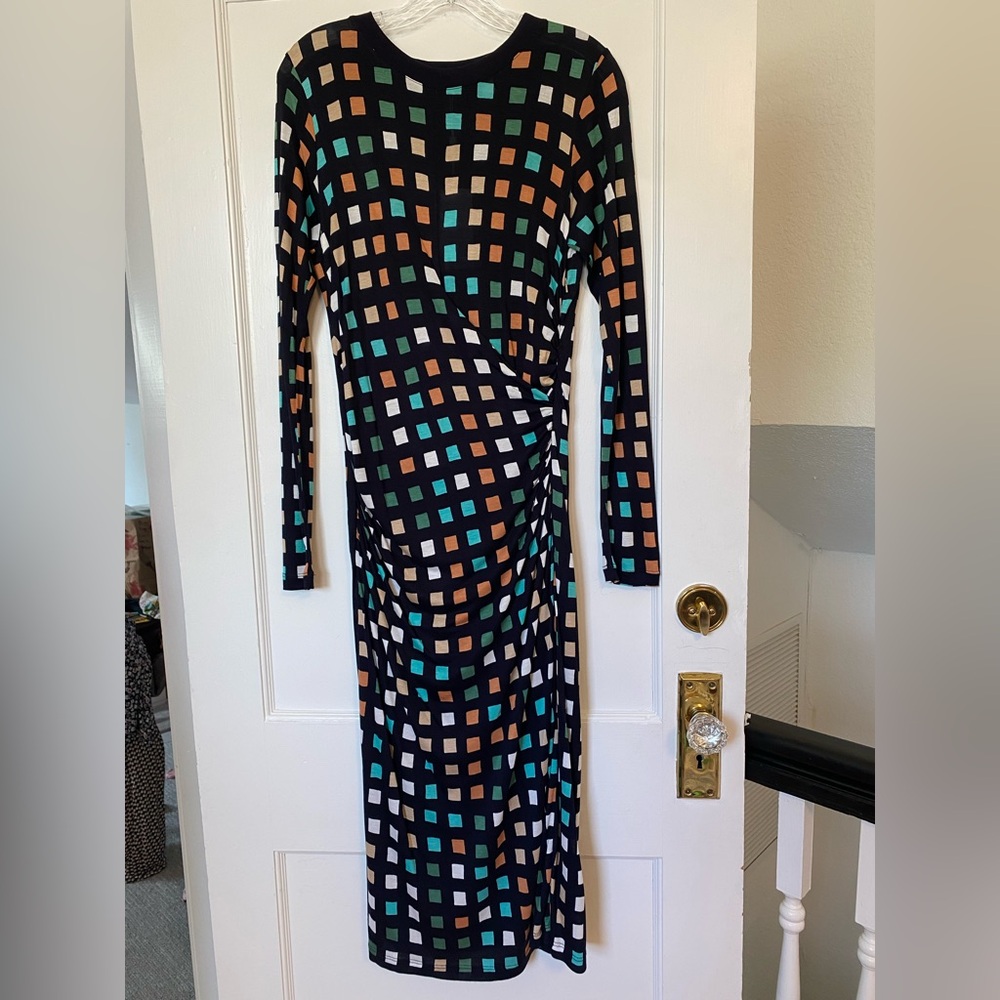 *NWT** Boss Women's Esetta Plaid Long Sleeve Multi-Color Shift Dress